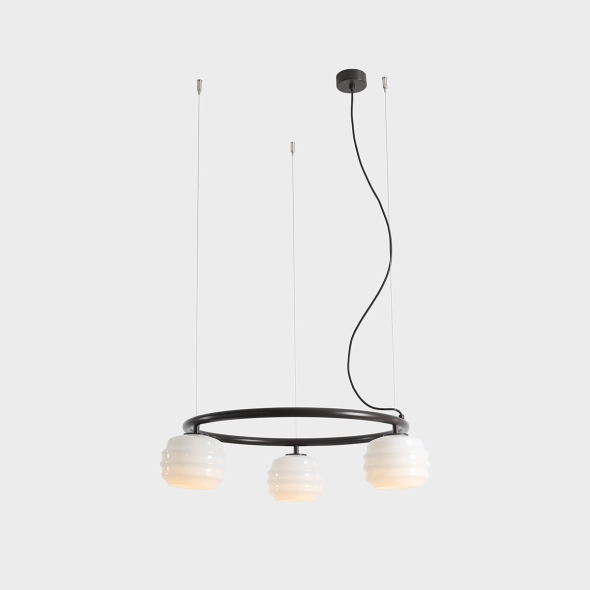 Okrągła lampa wisząca 3-płomienna w kolorze mokka ze szklanymi kloszami PUFF 3 RING MOKKA