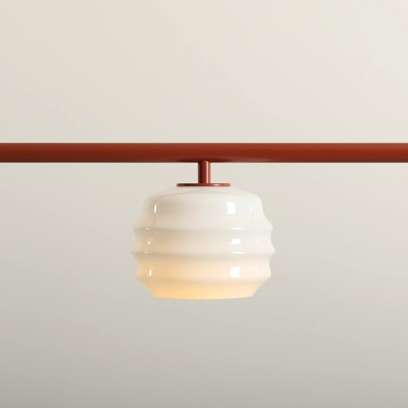 Trzypłomienna lampa wisząca w kolorze terakoty ze szklanymi kloszami PUFF 3 TERRA