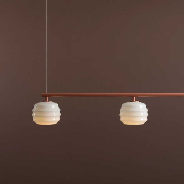 Trzypłomienna lampa wisząca w koralowym kolorze ze szklanymi kloszami PUFF 3 CORAL