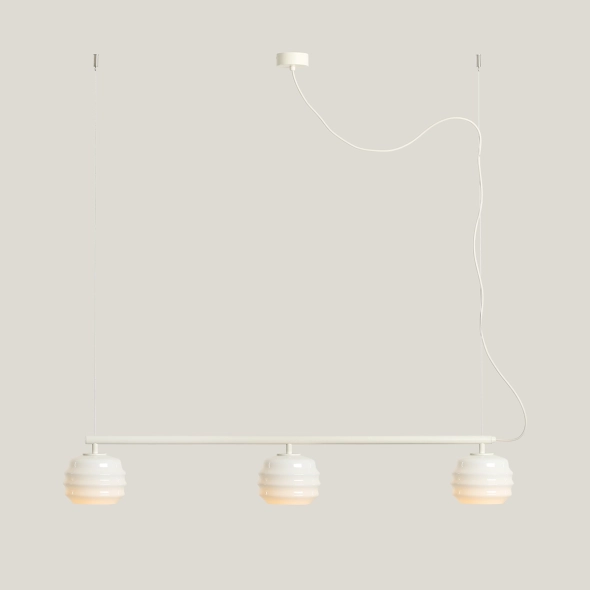 Lampada a sospensione PUFF 3 COTTON a 3 luci, color crema, con diffusori in vetro.