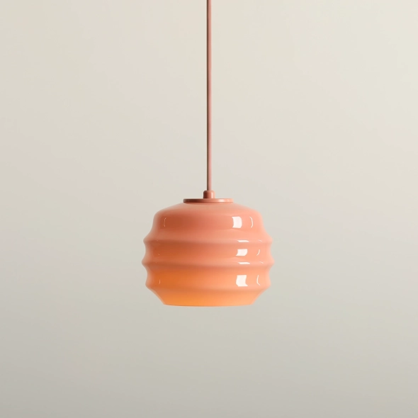 Pojedyncza lampa wisząca w koralowym kolorze ze szklanym kloszem PUFF CORAL