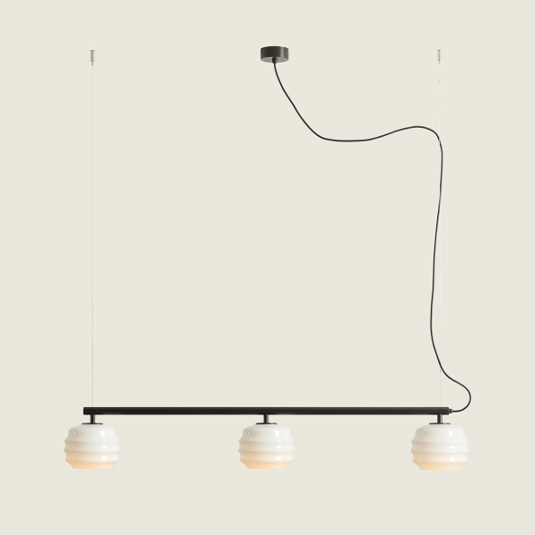 PUFF 3 MOKKA Lampada a sospensione a 3 luci color moka con diffusori in vetro