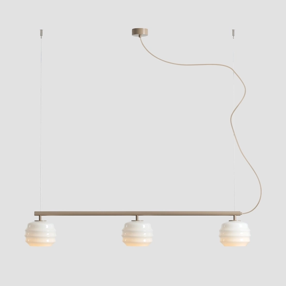 Trzypłomienna lampa wisząca w beżowym kolorze ze szklanymi kloszami PUFF 3 BEIGE