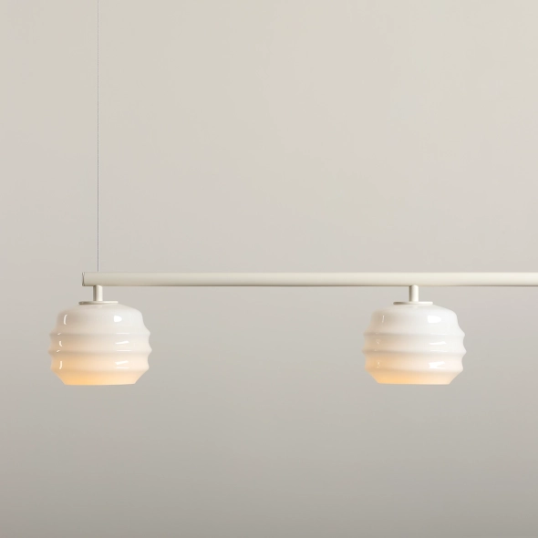 Trzypłomienna lampa wisząca w kremowym kolorze ze szklanymi kloszami PUFF 3 COTTON