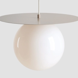 Große, kugelförmige Pendelleuchte mit Scheibe in Beige LOOP BEIGE L